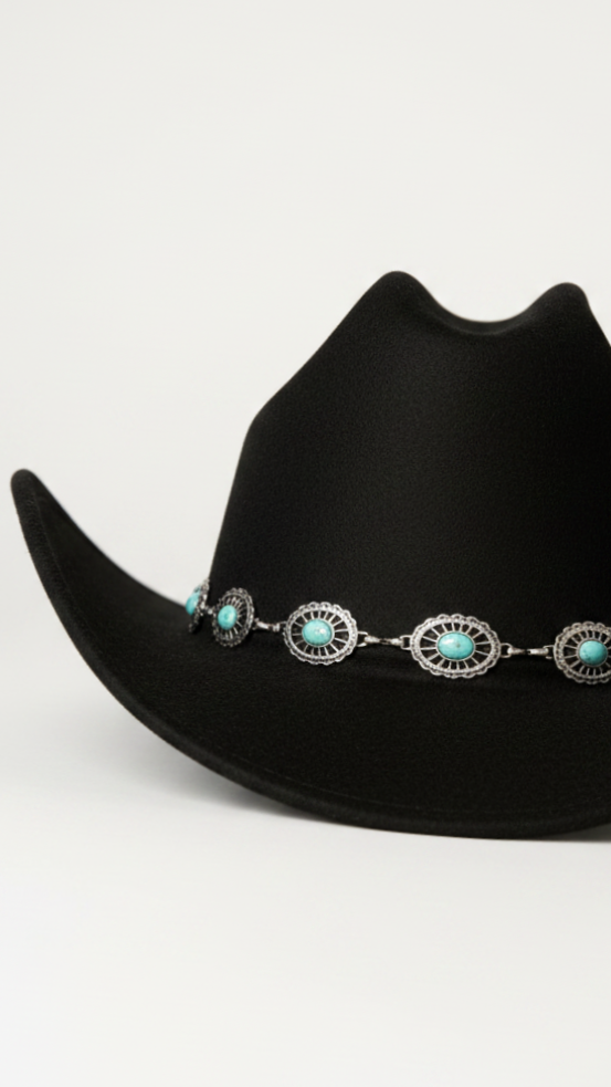 Sombrero Cowboy Negro Turquesa