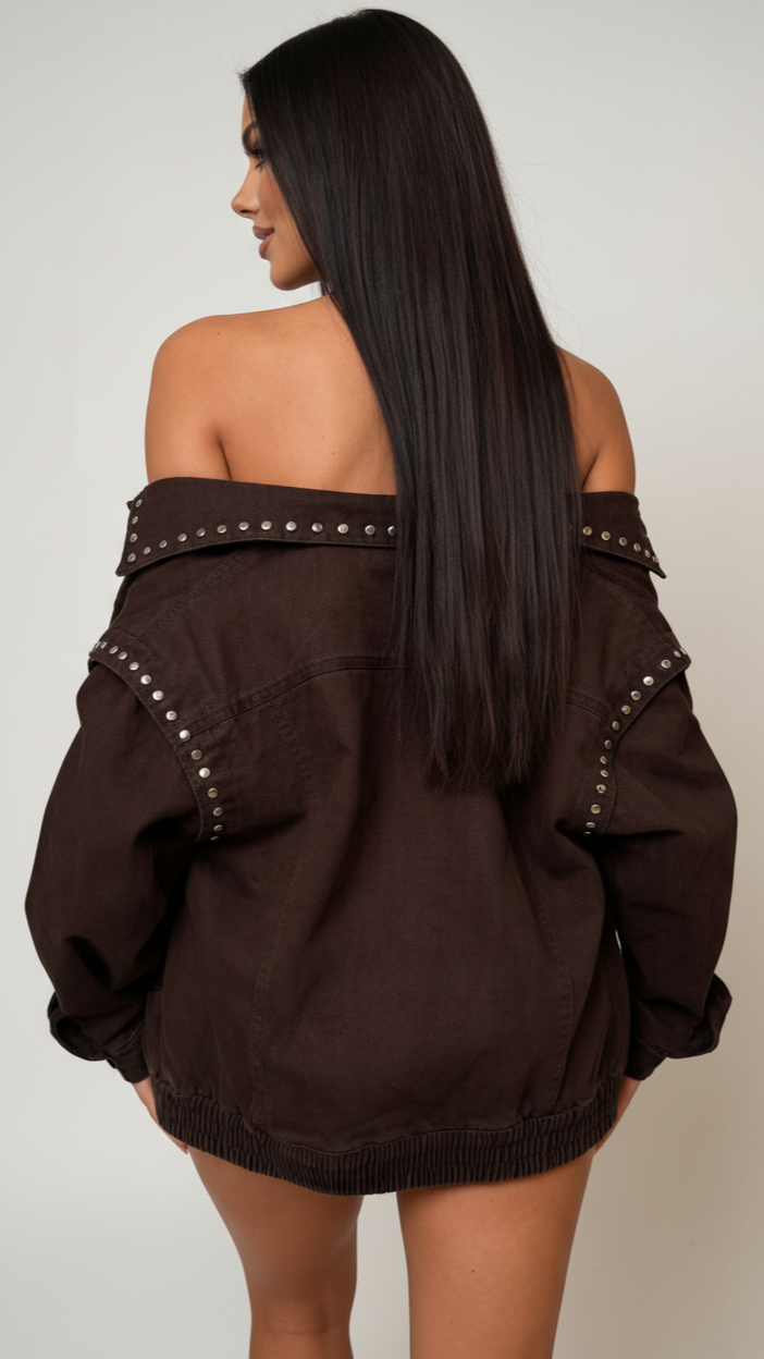 Chaqueta Vaquera Chocolate Tachuelas