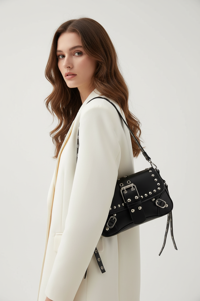 Bolso Biker con Tachuelas y Hebillas — Estilo Punk