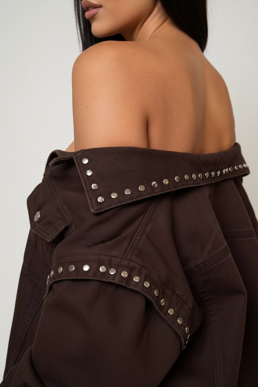 Chaqueta Vaquera Chocolate Tachuelas