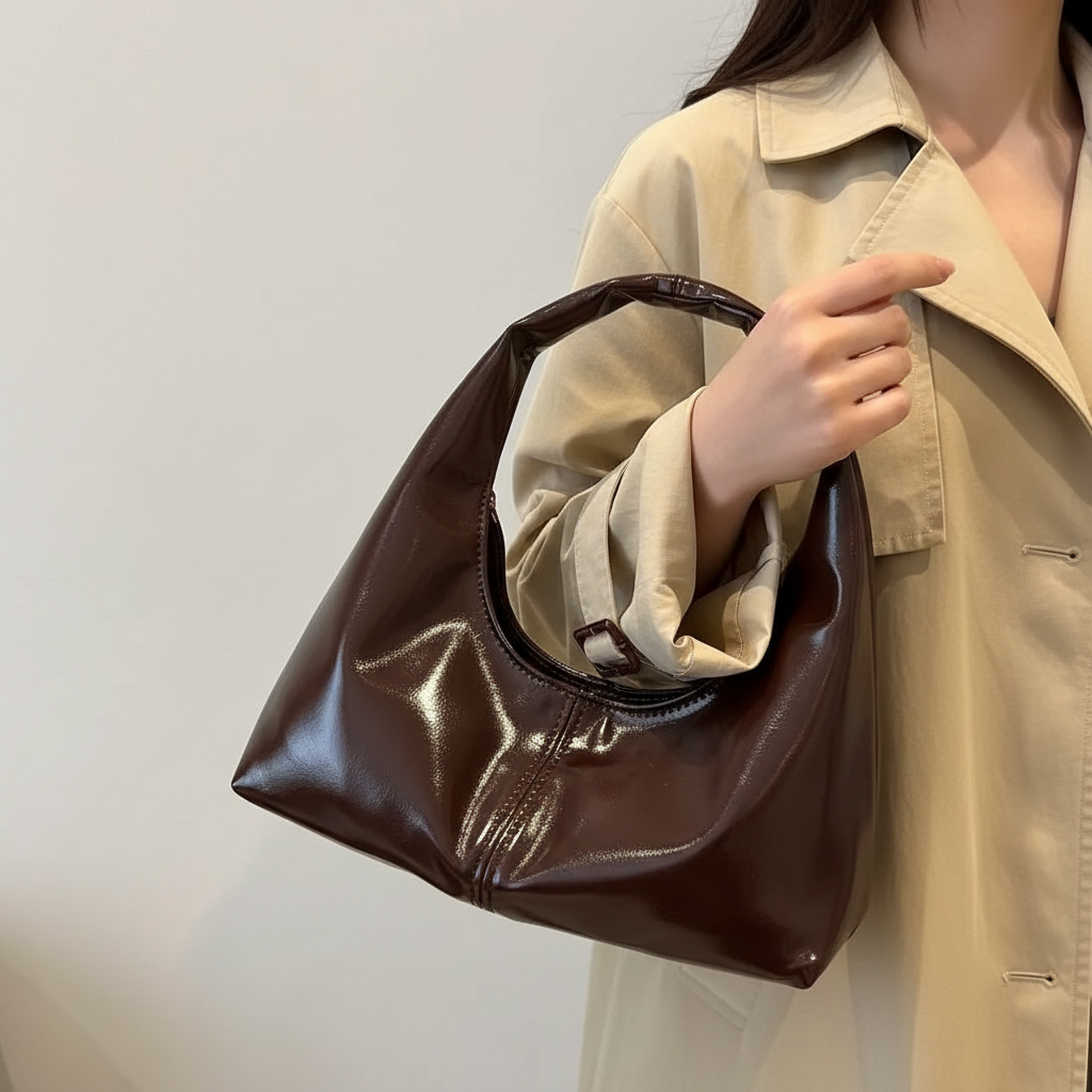 Bolso Hobo de Piel Sintética – Marrón Café