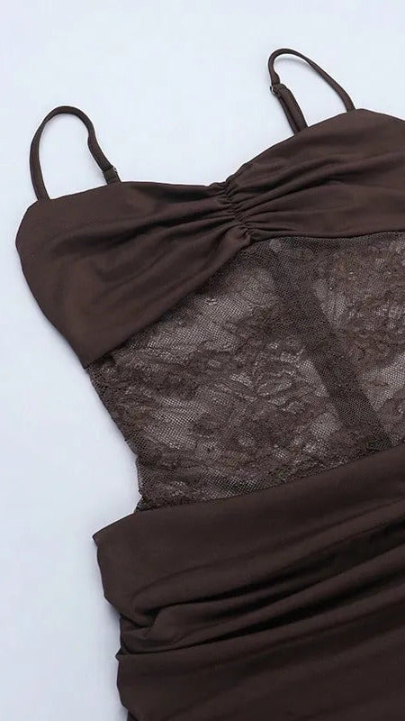 Vestido Mini Corsé de Encaje - Marrón Chocolate