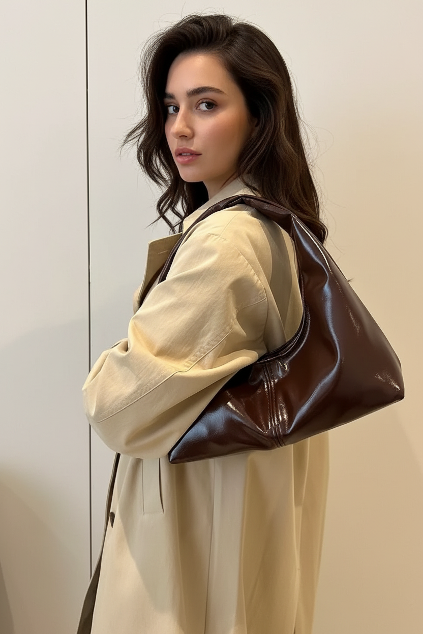 Bolso Hobo de Piel Sintética – Marrón Café