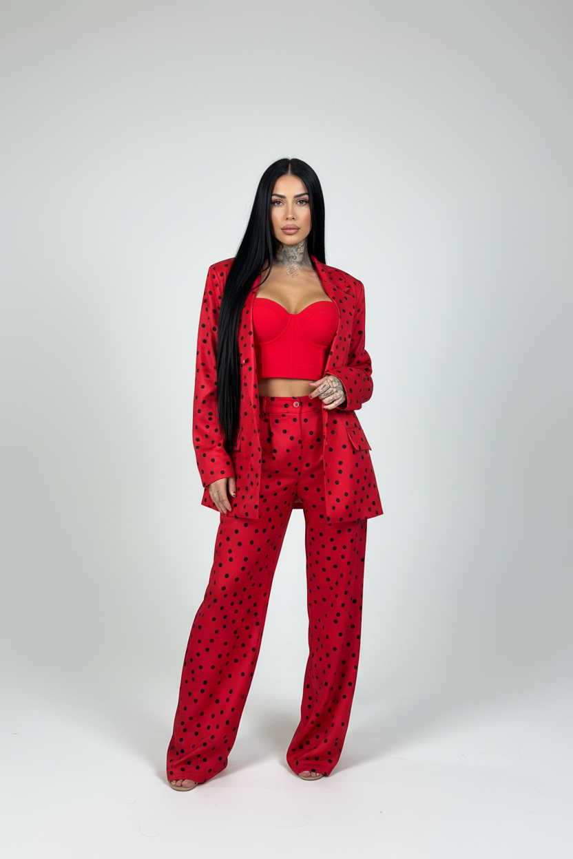 Conjunto Blazer y Pantalón Lunares Rojo