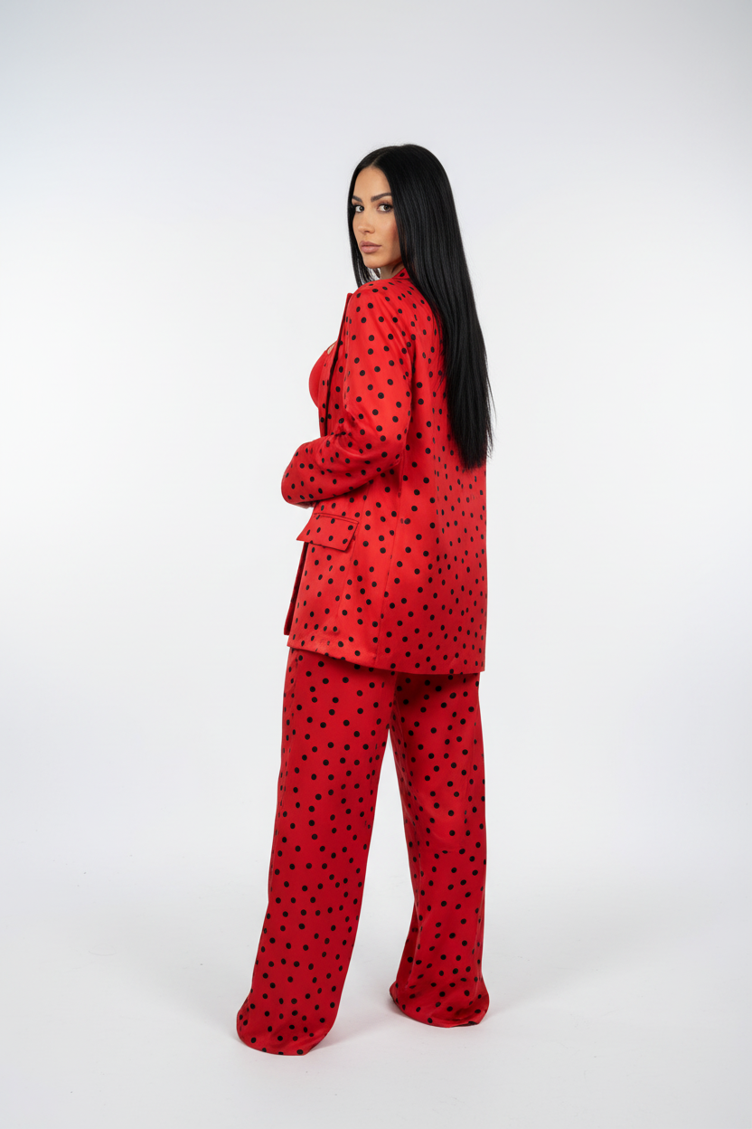 Conjunto Blazer y Pantalón Lunares Rojo